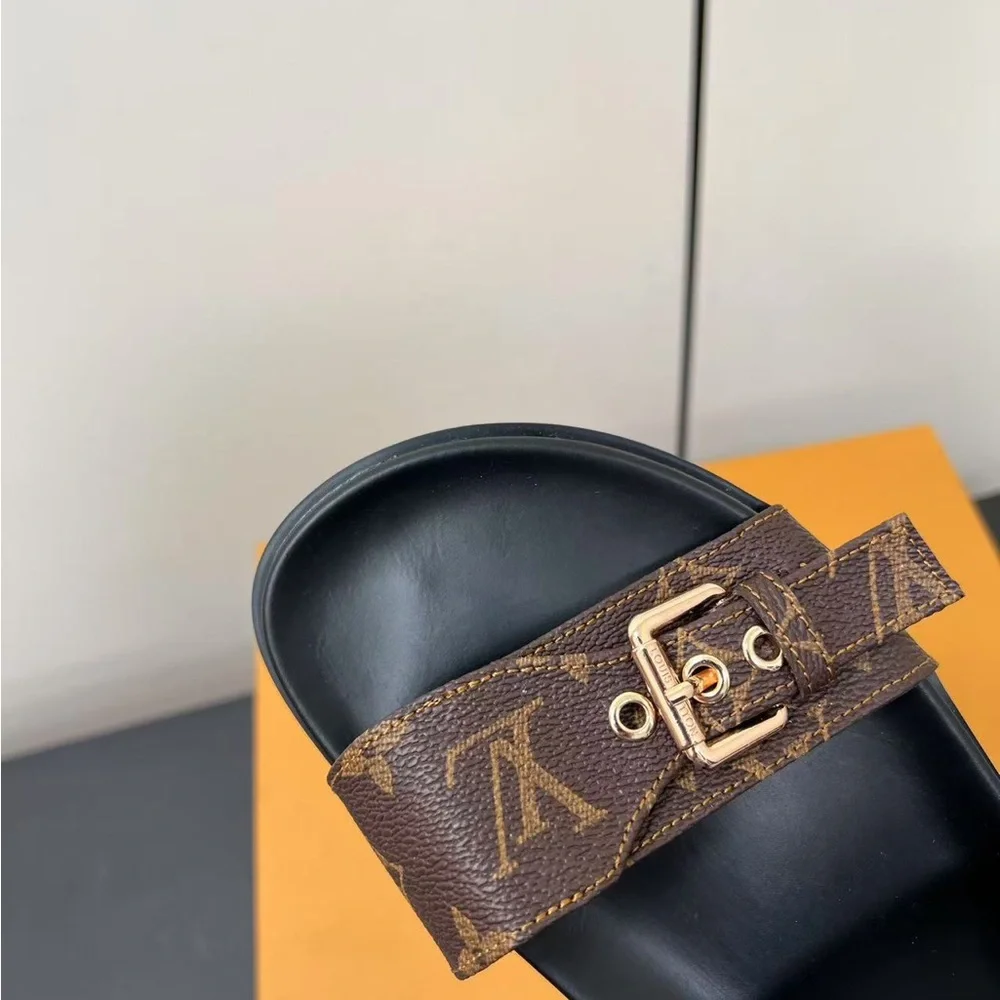 Louis Vuitton Brown Monogram Double-Strap Slide Sandals